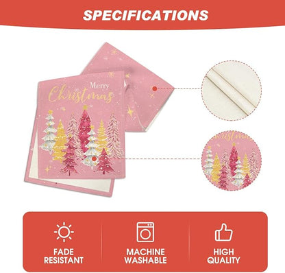 Artoid Mode Xmas Trees Merry Christmas Table Runner, Seasonal Winter Pink - Image 5