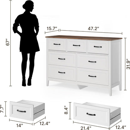 gizoon farmhouse 7 drawers dresser, white chest of shown in use