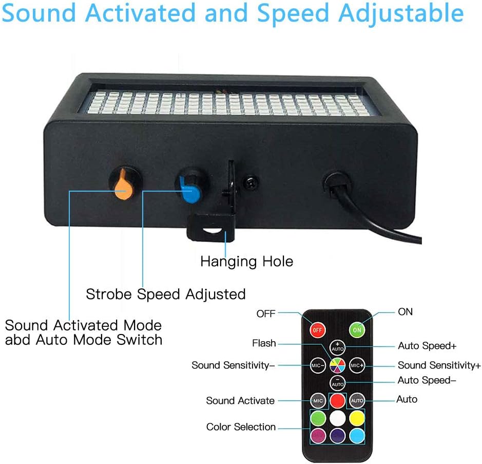 Halloween Strobe Light, JLPOW Ultra Bright RGB LED Strobe Lights (Metal Case), Sound Activated and Remote Control, Speed Adjustable Mini Flash Stage Lighting, Best for DJ Party Bar Show Disco Dance