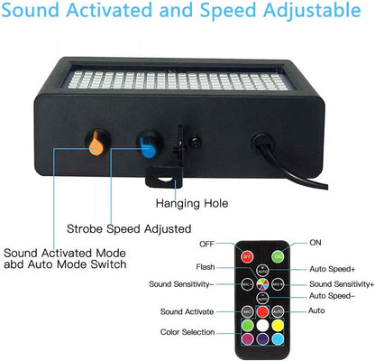 Halloween Strobe Light, JLPOW Ultra Bright RGB LED Strobe Lights (Metal Case), Sound Activated and Remote Control, Speed Adjustable Mini Flash Stage Lighting, Best for DJ Party Bar Show Disco Dance