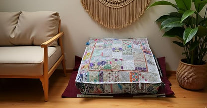CRAFT KALA Indian Square Patchwork Traditional Pouf Cover Indian Living Room - Image 5