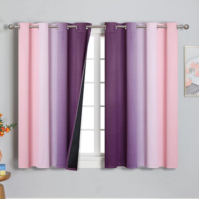 Pink and Purple Curtains 54 Inch Length 2 panels, Full Light Blocking Ombre - Image 2