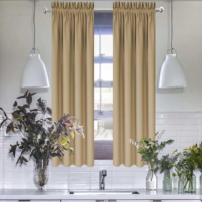 Khaki Kitchen Curtains for Windows 2 Panels Set Short Window Curtains Privacy by HighQualityCurtains