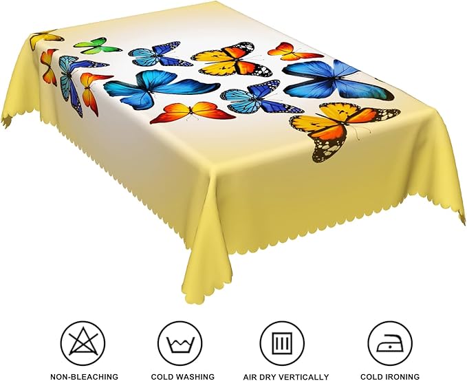 70x140inches Butterfly Rectangle Tablecloth Colorful Butterflies Printed Yellow - Image 6