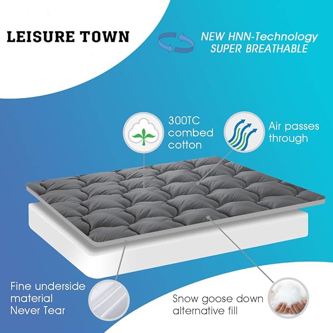 LEISURE TOWN Full Mattress Pad Fitted Quilted Cotton Mattress Cover Cooling - Image 2