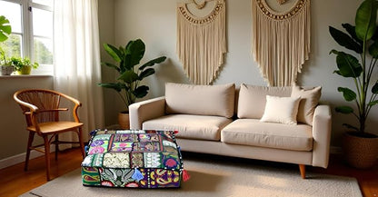 CRAFT KALA Indian Square Patchwork Traditional Pouf Cover Indian Living Room - Image 6