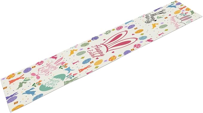 Happy Easter Table Runner, Easter Rabbits Linen Farmhouse Table Runners - Image 2