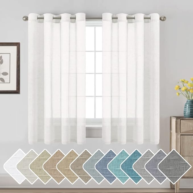 H.VERSAILTEX White Linen Curtains Flax Linen Blended Curtain Panels by HVERSAILTEX