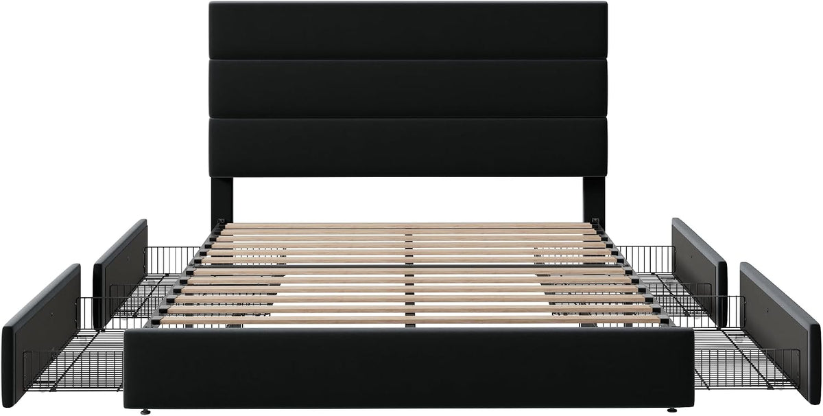 allewie modern queen size platform bed frame with, front angle view