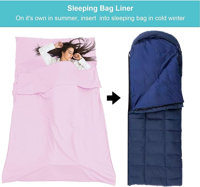 Sleeping Bag Liner, Travel Sheet & Adult Sleep Sack, Camping Sheets Travel - Image 2