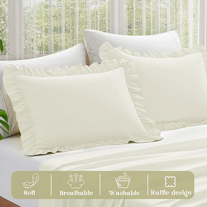 KKJIAF Ruffle Pillow Cases King Size Set of 2, Ruffled Pillow Covers - Image 4