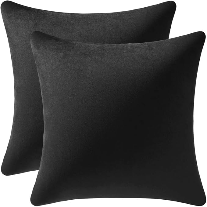 Decorative Pillow Covers 20x20 Black: 2 Pack Cozy Soft Velvet Square Throw by DEZENE