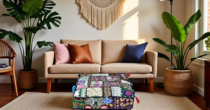 CRAFT KALA Indian Square Patchwork Traditional Pouf Cover Indian Living Room - Image 5