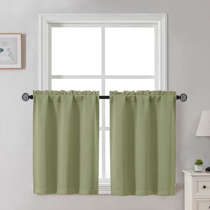 Gwine Sage Green Blackout Curtains 30 Inch Length, Short Kitchen Curtains by Gwine