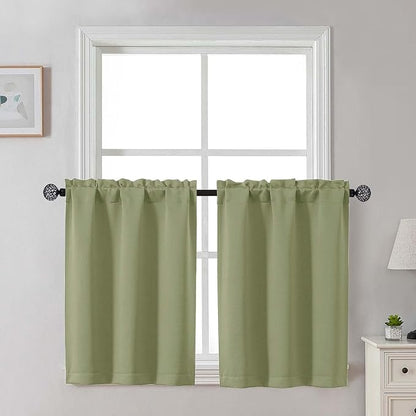 Gwine Sage Green Blackout Curtains 30 Inch Length, Short Kitchen Curtains by Gwine