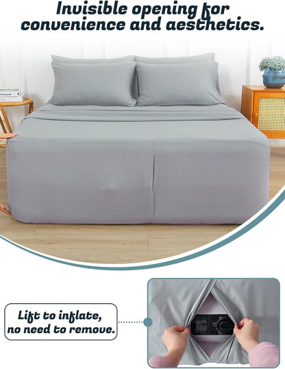 air mattress sheet set with pump hole, 18-24 shown in use