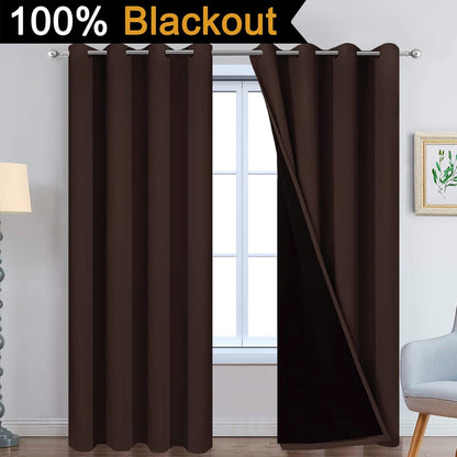 yakamok chocolate brown blackout curtains 84 inches long shown in use