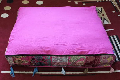 CRAFT KALA Indian Square Patchwork Traditional Pouf Cover Indian Living Room - Image 8
