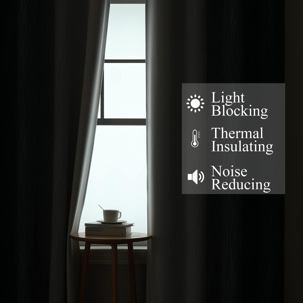 navy blue and greyish white blackout curtains for, close-up detail