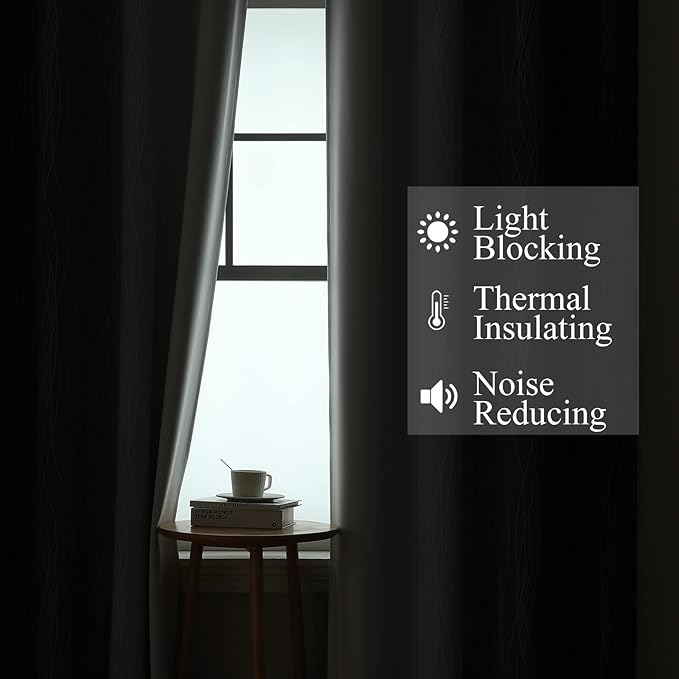 Estelar Textiler Greyish White and Navy Blue Blackout Curtains 96 Inches Long - Image 3