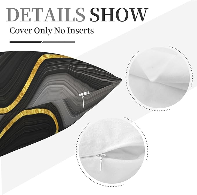 Black and Gold Marble Texture Throw Pillow Covers 18x18 Inch Set of 2, - Image 9