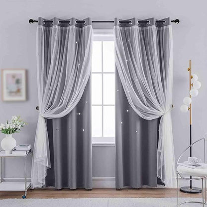 Anytime Romantic Kids Curtain, Hollow-Out Stars Window Curtain Double Layer by Anytime