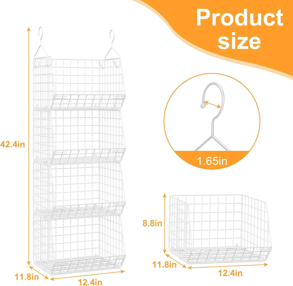 4 Tier Closet Hanging Organizer Foldable Dorm Closet Organizer White