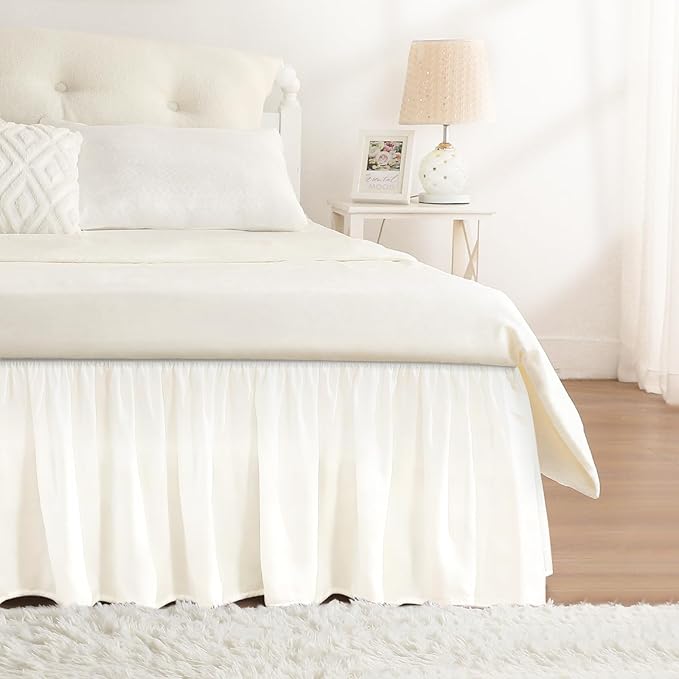 RIMELA Cream White Bed Skirt King Size 18 Inch Drop, Wrap Around Elastic by RIMELABedSkirt