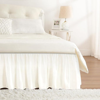 RIMELA Cream White Bed Skirt King Size 18 Inch Drop, Wrap Around Elastic by RIMELABedSkirt