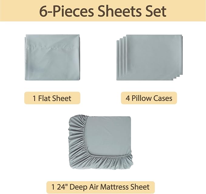 Air Mattress Sheet Set Queen Size, 6 Piece Deep Pocket Bed Sheet Set - Image 2