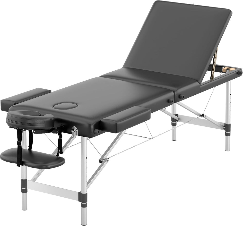 HENGJIANYI Massage Table,Portable 3Section Foldable Aluminum Lash Bed,Black