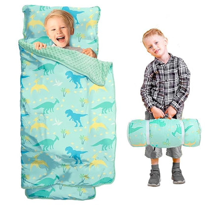 Toddler Nap Mat with Pillow and Minky Blanket, Large 55"x35" Sleeping Bag by Beavtaens
