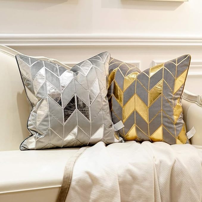 Avigers 20 x 20 Inches Grey Silver Striped Cushion Case Luxury European Throw - Image 4