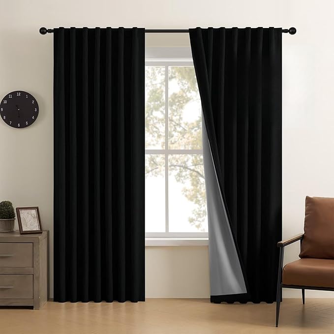 CUCRAF Linen 100% Blackout Curtains 84 Inch Length 2 Panels Set, Back Tab and by CUCRAF