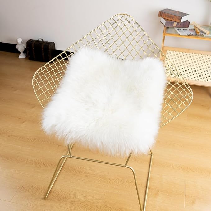 LLB Sheepskin Chair Cushion Non-Slip Back Square Genuine Fur Chair Cover Silky - Image 5