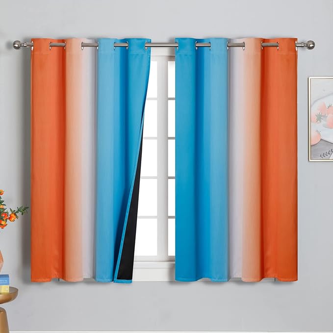 Ombre Orange and Blue Blackout Curtains 45 Inch Length 2 panels, Full Room by ESTELARTEXTILER