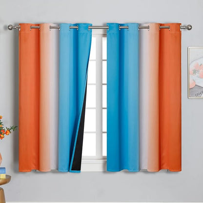 Ombre Orange and Blue Blackout Curtains 45 Inch Length 2 panels, Full Room by ESTELARTEXTILER