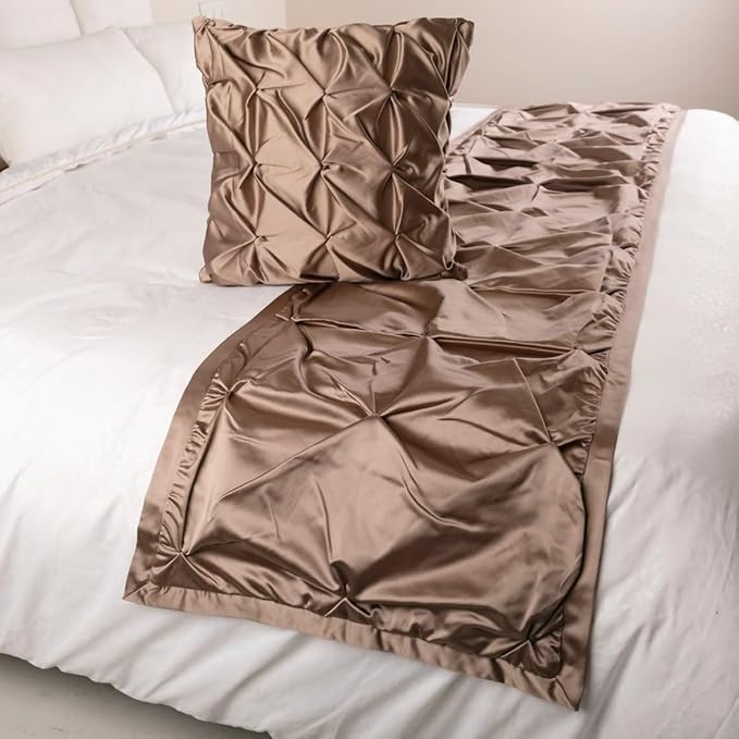 The HomeCentric Beige Bed Runner, Twin Size 53"x18" Decorative Bed Runner - Image 4