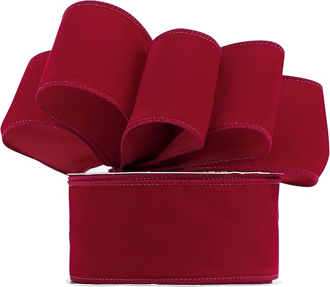 MEEDEE Red Velvet Wired Ribbon 2.5 Inch Wide Red Ribbons 25 Yards Spool Velvet - Image 7
