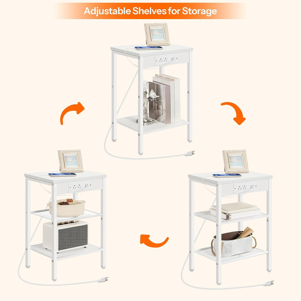 HOOBRO Side Table with Charging Station, Small End Table for Small Space