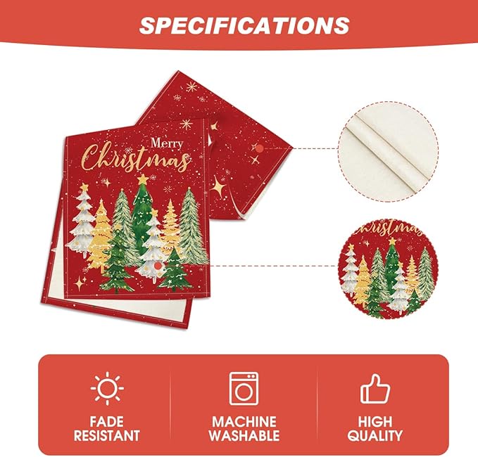 Artoid Mode Xmas Trees Merry Christmas Table Runner, Seasonal Winter Red - Image 6