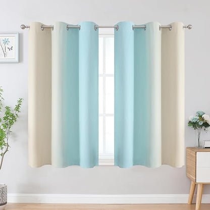 Estelar Textiler Beige and Aqua Ombre Blackout Curtains 54 Inch Length 2 Panels - Image 2