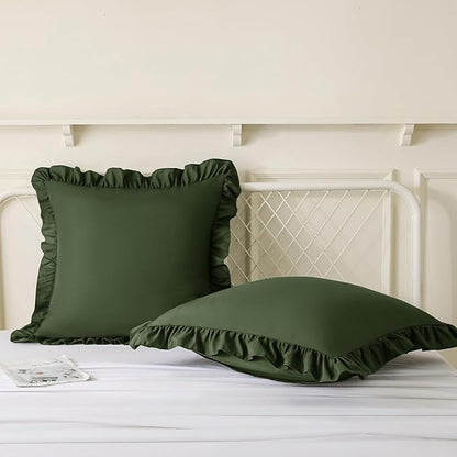 KKJIAF Ruffle Pillow Cases 18x18 Inches, Olive Green Square Ruffled Pillow - Image 4