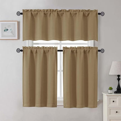 Gwine Taupe Blackout Curtains for Small Window Treatment, Light Blocking Short - Image 2