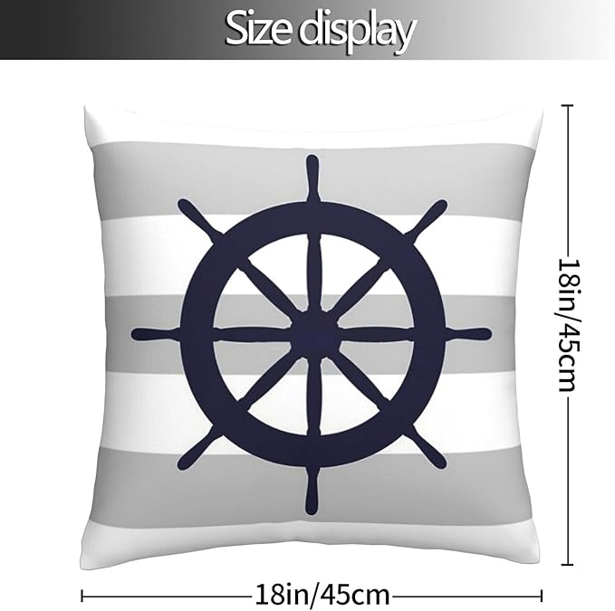 Myshe Square Nautical Navy Blue Ship's Steering Wheel On Silver Gray Stripes - Image 5