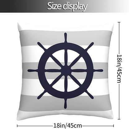 Myshe Square Nautical Navy Blue Ship's Steering Wheel On Silver Gray Stripes - Image 5