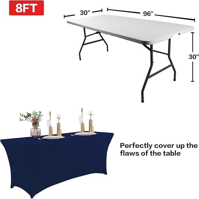 IVAPUPU 8FT Table Cloth for Rectangular Fitted Events Stretch Jean Blue Table - Image 3