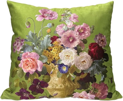 Vintage Green Floral Bouquet 24x24 Plush Pillow Case, Double-Sided Printed by whooplaArt