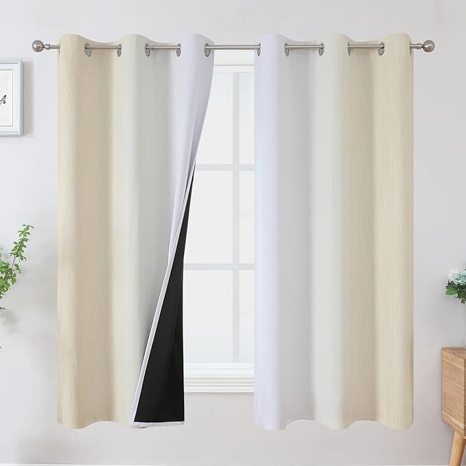 Estelar Textiler Beige and Greyish White Ombre Blackout Curtains 63 Inches by ESTELARTEXTILER