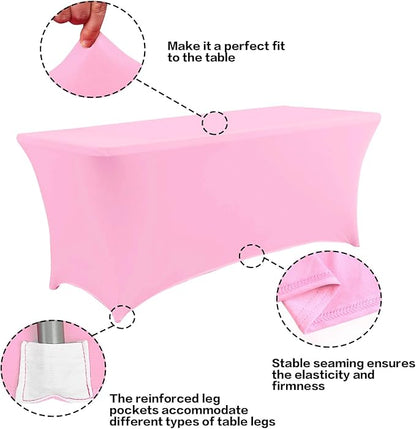 IVAPUPU 2 Pack 8FT Table Cloth for Rectangular Fitted Events Stretch Pink Table - Image 2